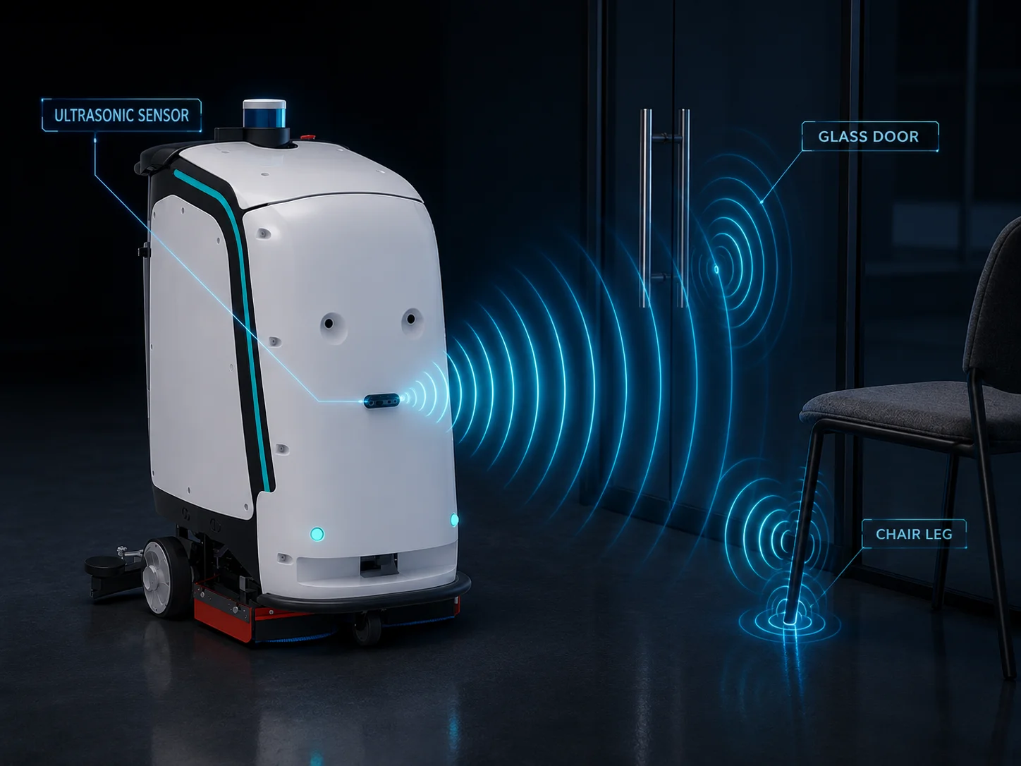 Ultrasonic Radar обнаруживает стеклянную дверь и ножку стула